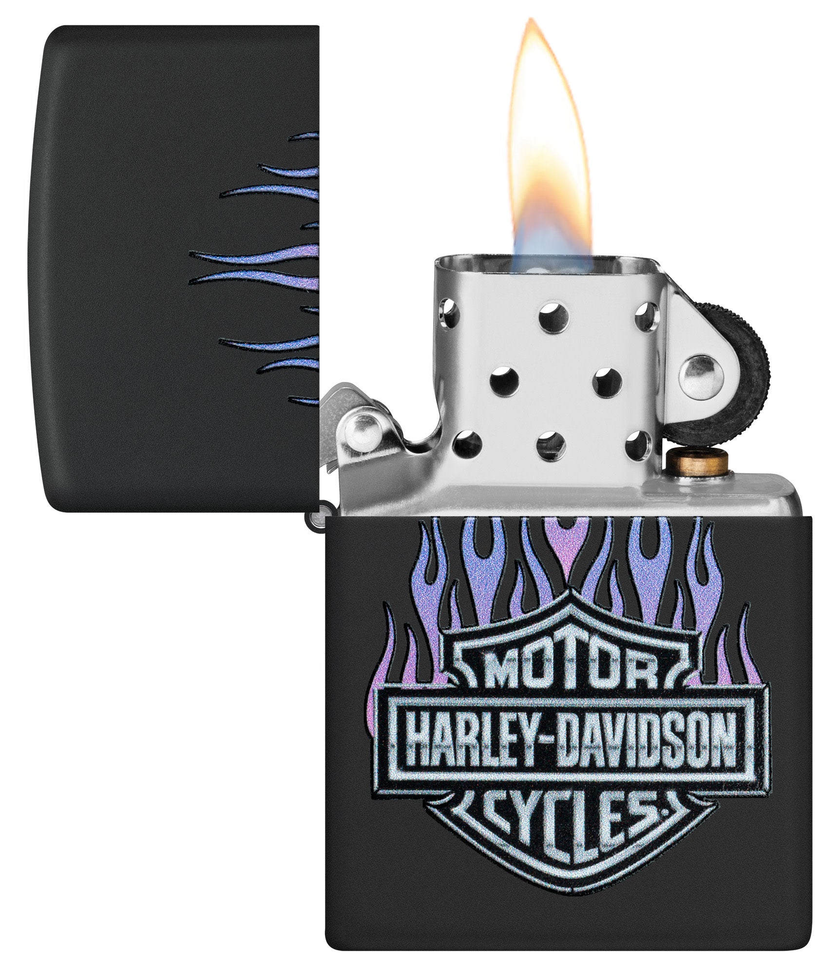 Harley-Davidson® Purple Flames Design Black Matte Windproof