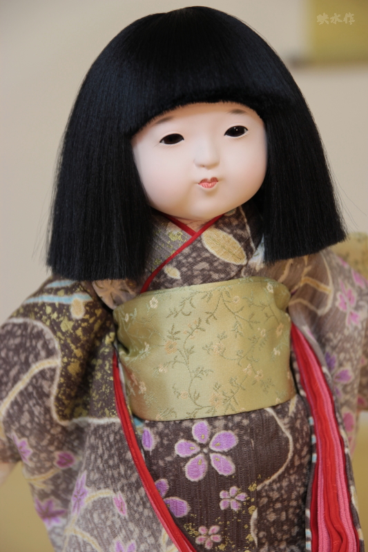 味岡映水作 8号 市松人形 (101) 約32センチ 正絹衣装 絹毛 | 味岡人形