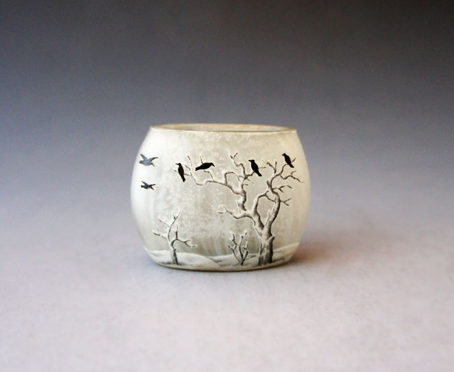 気品のある形 ドーム ナンシー 冬景色紋花瓶 グラス 異色溶かし込み 極上完