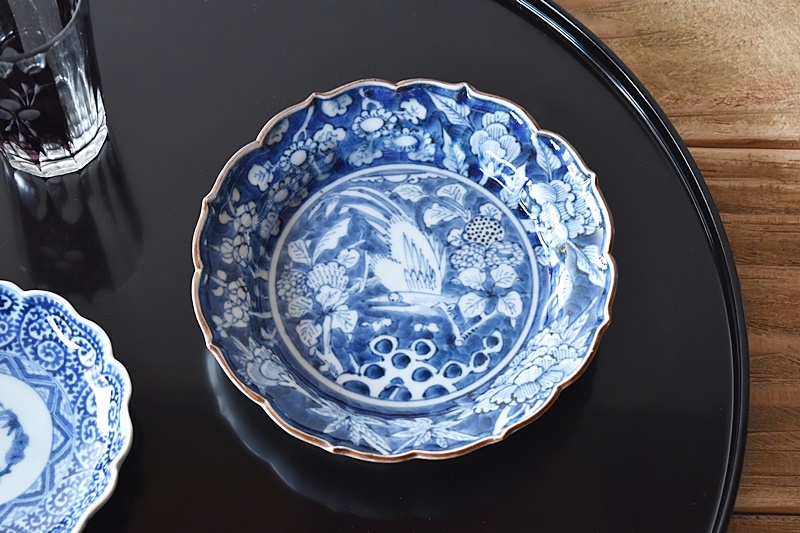 2644 中国骨董 大明萬暦年製銘 扇文 裏に龍文 皿 5客