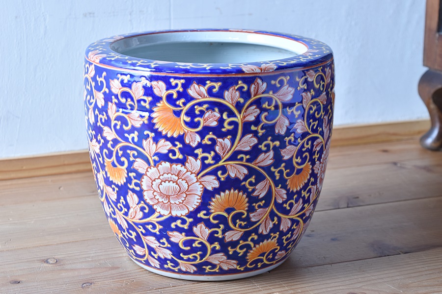 伊万里 色絵 花唐草 十錦手 火鉢 No1 - 生活骨董と古布のアンティーク