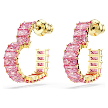 Matrix フープピアス, バゲット・カット, ハート, 小, ピンク