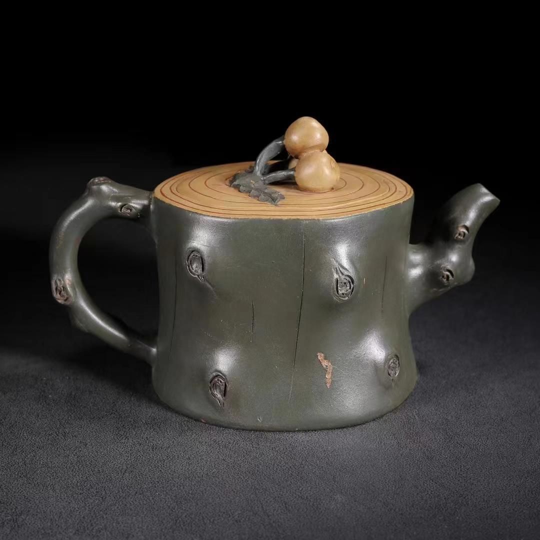 中国古美術・原鉱底槽清紫砂壺(高温窯変) ·底款:兪錫山·紫砂・朱泥