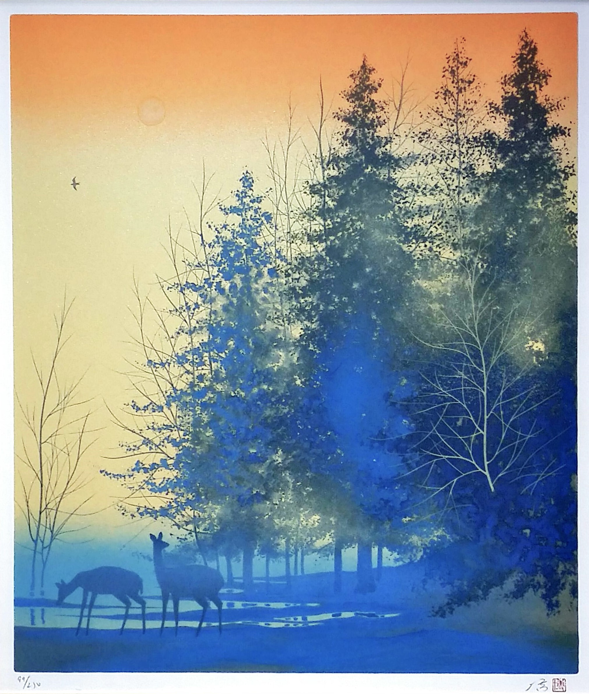 絵画 風景 肉筆手描き 千住博「朝に聴く聲」サイン F8サイズ額装済み