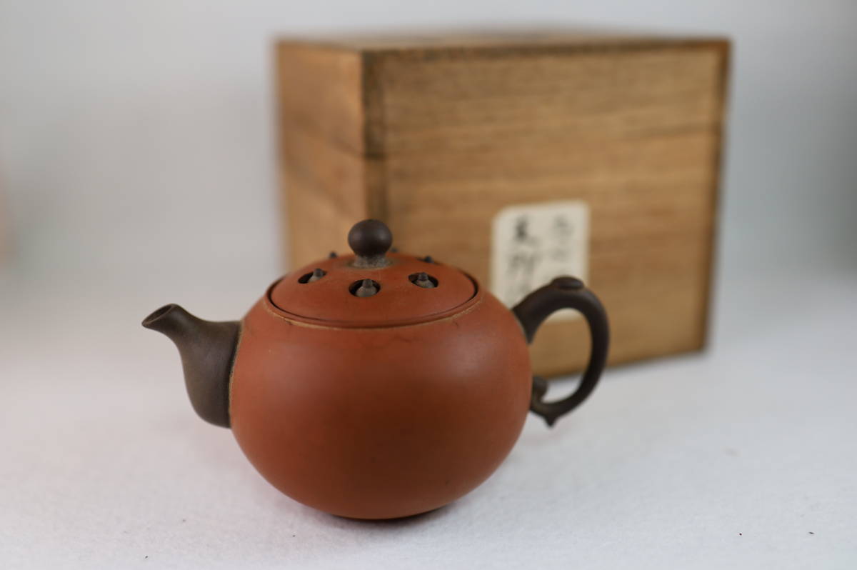 中国美術 朱泥急須 漢詩山水紋刻 後手急須 煎茶道具 紫砂壷 茶器