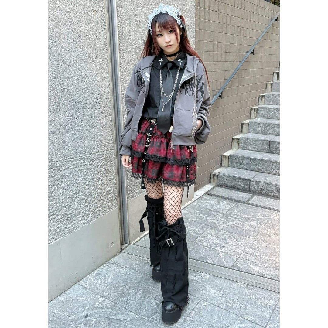 渋谷店で人気！】サブカル刺繍☆ネコ耳フードチェーンZIPパーカー