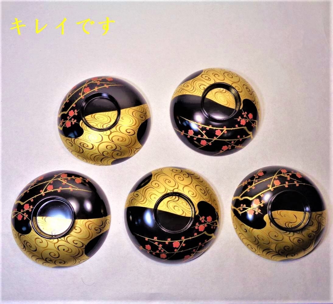 未使用 会津塗 梅に流れ 吸い物椀5客 | うるしかぶれ