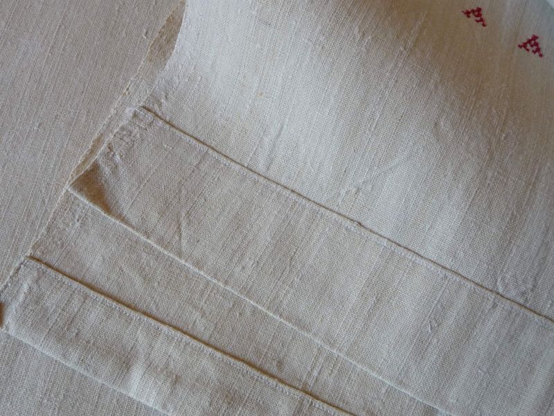 フランス アンティークリネン 手織りのシャンブル シーツ AA （日本