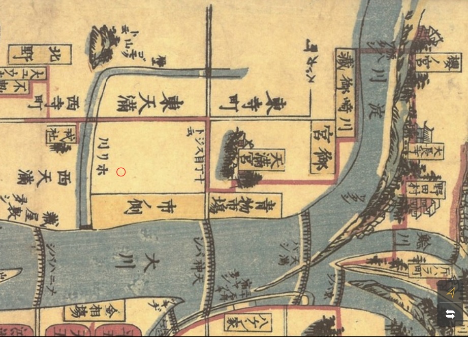 江戸時代 古地図 古い掛軸 大阪地図 木津川 淀川 中津川 安治川 東