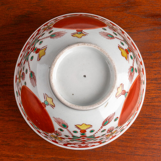 骨董 アンティーク 古伊万里 色絵花鳥図輪繋透鉢 金襴手 透かし 元禄