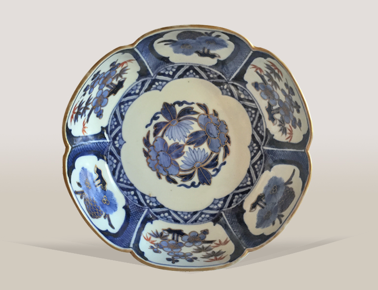 日本古玩老物件古伊萬里金襴手染付六角鉢– 【流】中国
