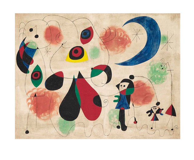 ミロ「夜の中の人物」、希少な額装用画集より、新品高級額装付、状態良好