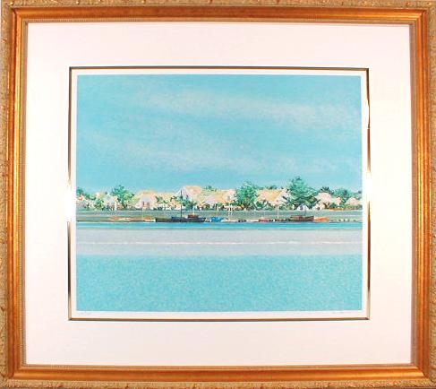 美品 真作保証 アンドレ・ブーリエ『ヨットハーバー』大判リトグラフ