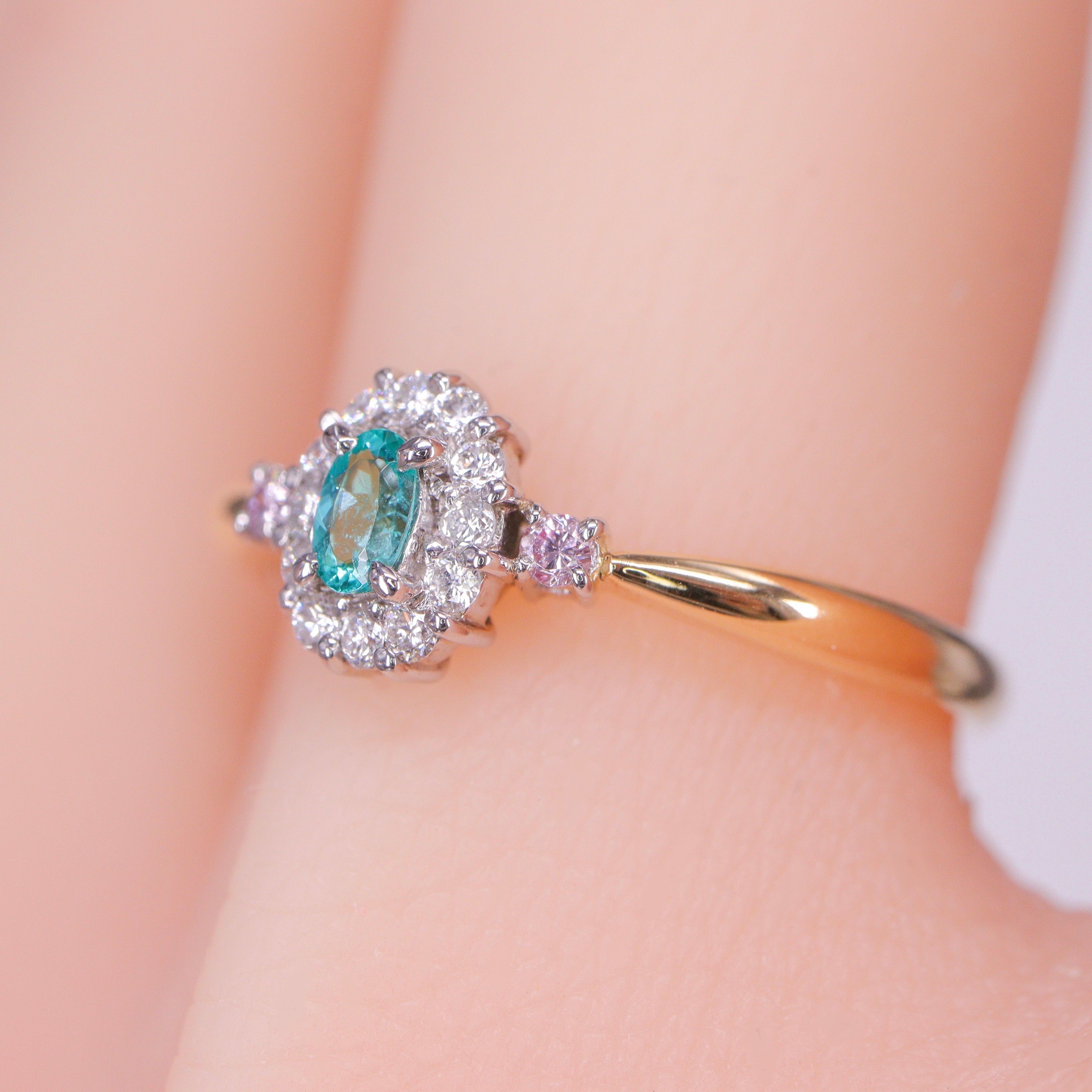 ☆匠-藤原作☆ライバトルマリン＆ピンクダイヤモンドK18/Ptリング