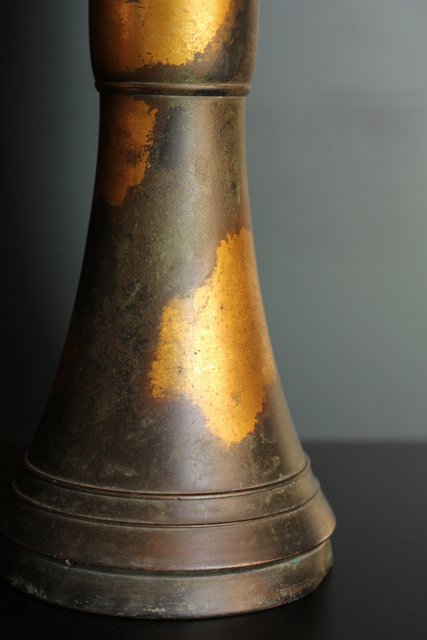 平安泰蔵六造 塗金銅花瓶 立鼓式花瓶 木箱 共箱 骨董品 工芸品 秦 蔵六