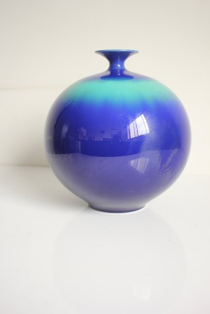 未使用九谷焼三代 徳田八十吉 正彦銘耳つき花器花瓶