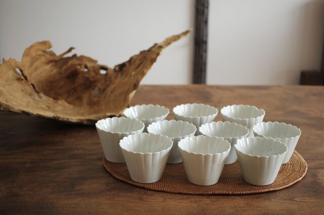 江戸中期 古伊万里 白磁 輪花 向付 2客セット 伊万里 古伊万里 江戸