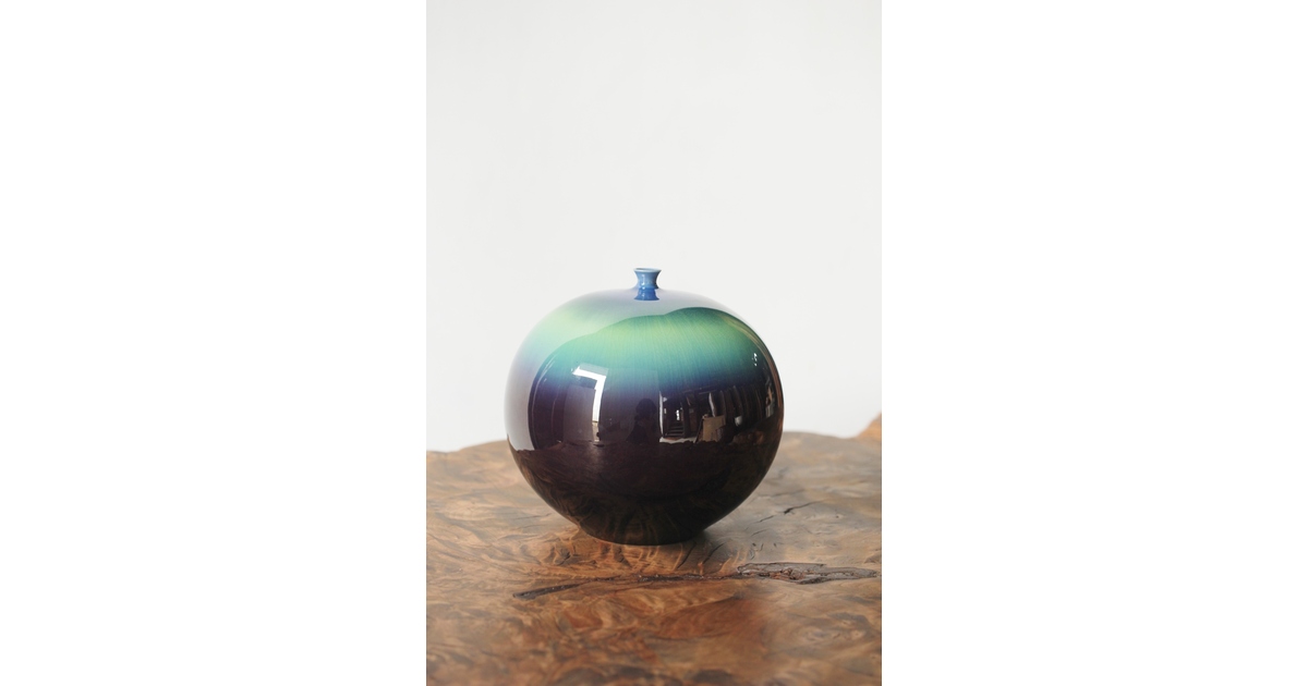 人間国宝 徳田八十吉 (正彦銘) 彩釉 壺 約26cm T251 共箱