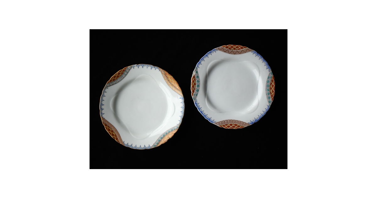 希少幻の明治伊万里精磁会社謹製染付霊獣文ディナー大皿金継ぎ有り