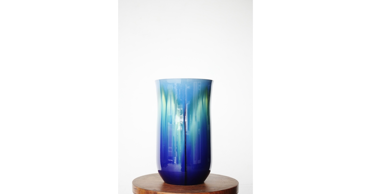 人間国宝 三代徳田八十吉 碧明耀彩 水指 金銘 茶道具 【 共箱 共布 栞】