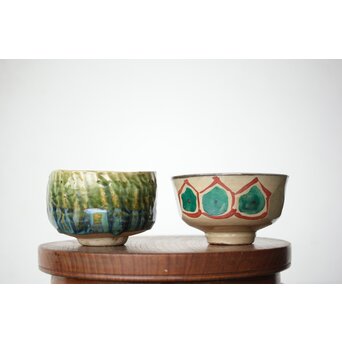 琉球 壺屋焼 小橋川仁王 茶碗2点 P482｜骨董店 のびる 古美術 骨董