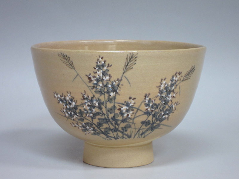 尾土焼 土居庄次 松竹梅ノ絵 茶碗 茶道具 共箱 共布 栞 新品 未使用