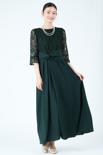 form forma 東京ソワール クロスウエストラップ風グリーンドレス (M