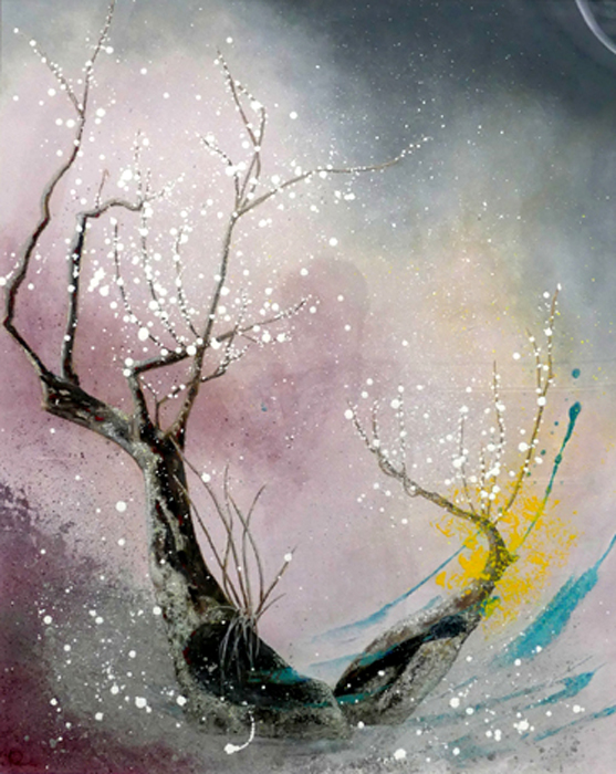 真作】絵画笠原可雄日本画10号朝顔日展会友名品箱・黄袋入Q103