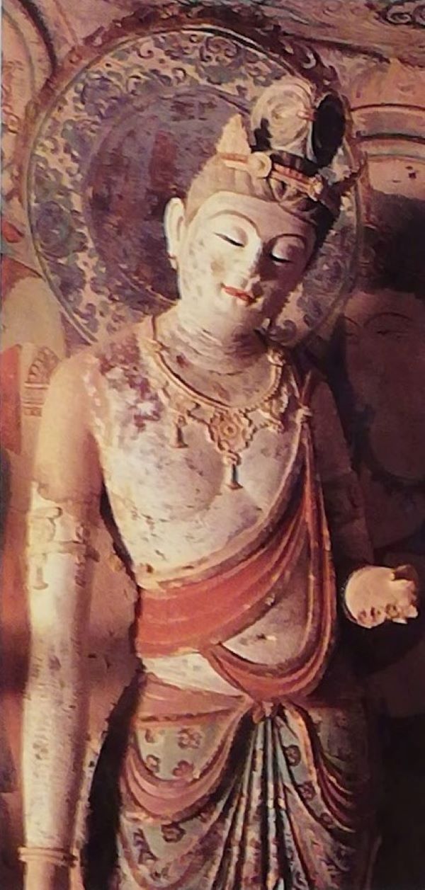 中国古美術 唐時代敦煌莫高窟壁画 彩絵人物像 発掘品 AK1736A1-5