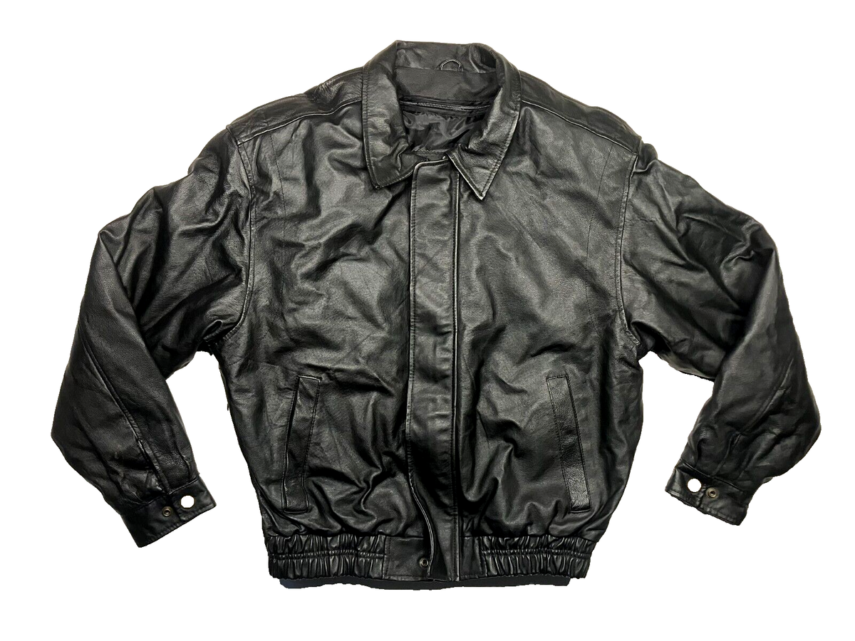 Vtg 90s WILSONS LEATHER Black Warm LEATHER JACKET Casual