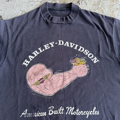 Vintage 70s Harley Davidson Anti Japan Arm Crushing Tee 3D Emblem