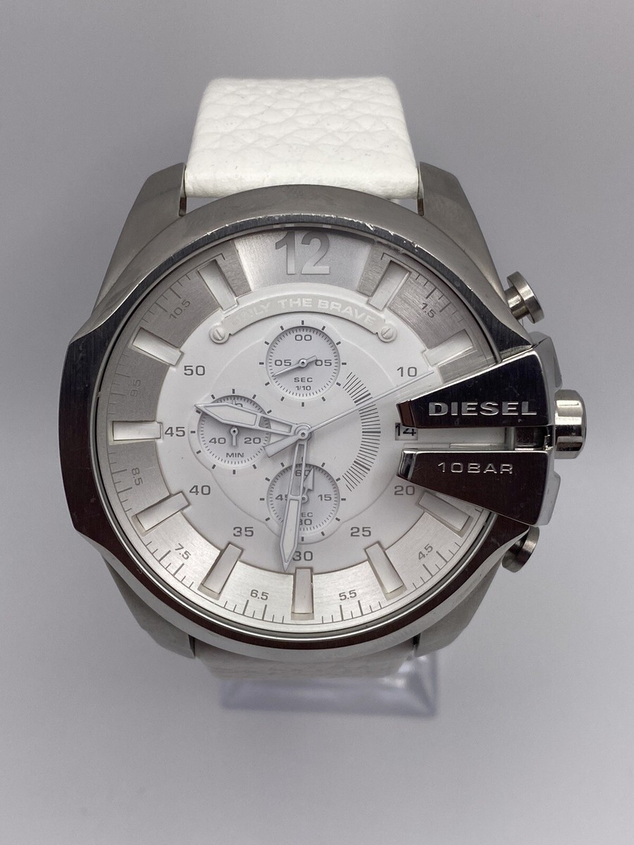 Diesel DZ-4292 57mm white leather quartz mens huge watch | eBay