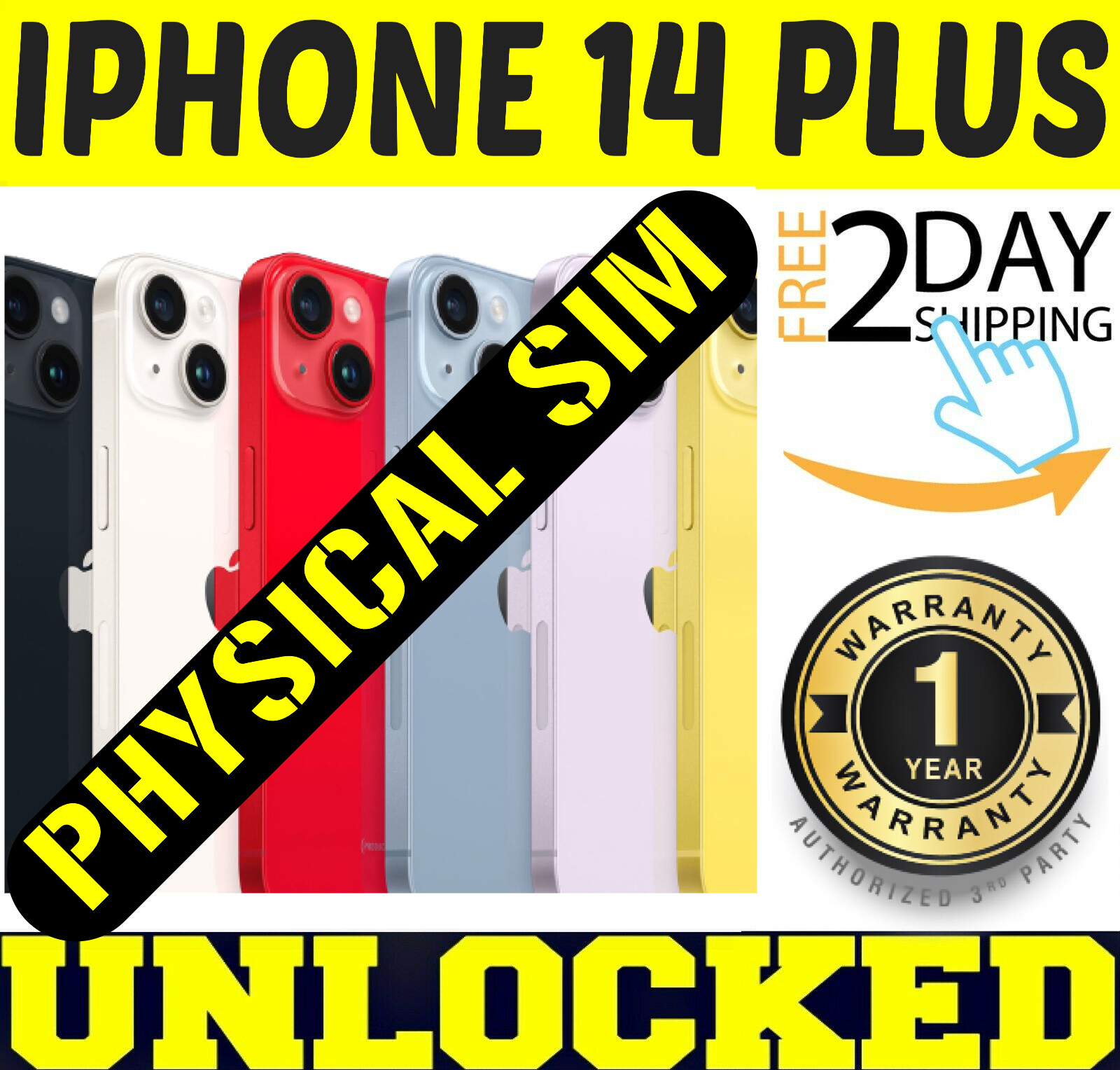 APPLE IPHONE 14 PLUS 128GB 256GB (UNLOCKED) ✓PHYSICAL SIM TRAY