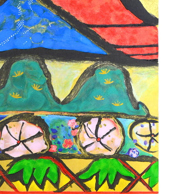 F6号/片岡球子/花咲く富士/肉筆手描き/岩粉/表裏サイン/共シール/