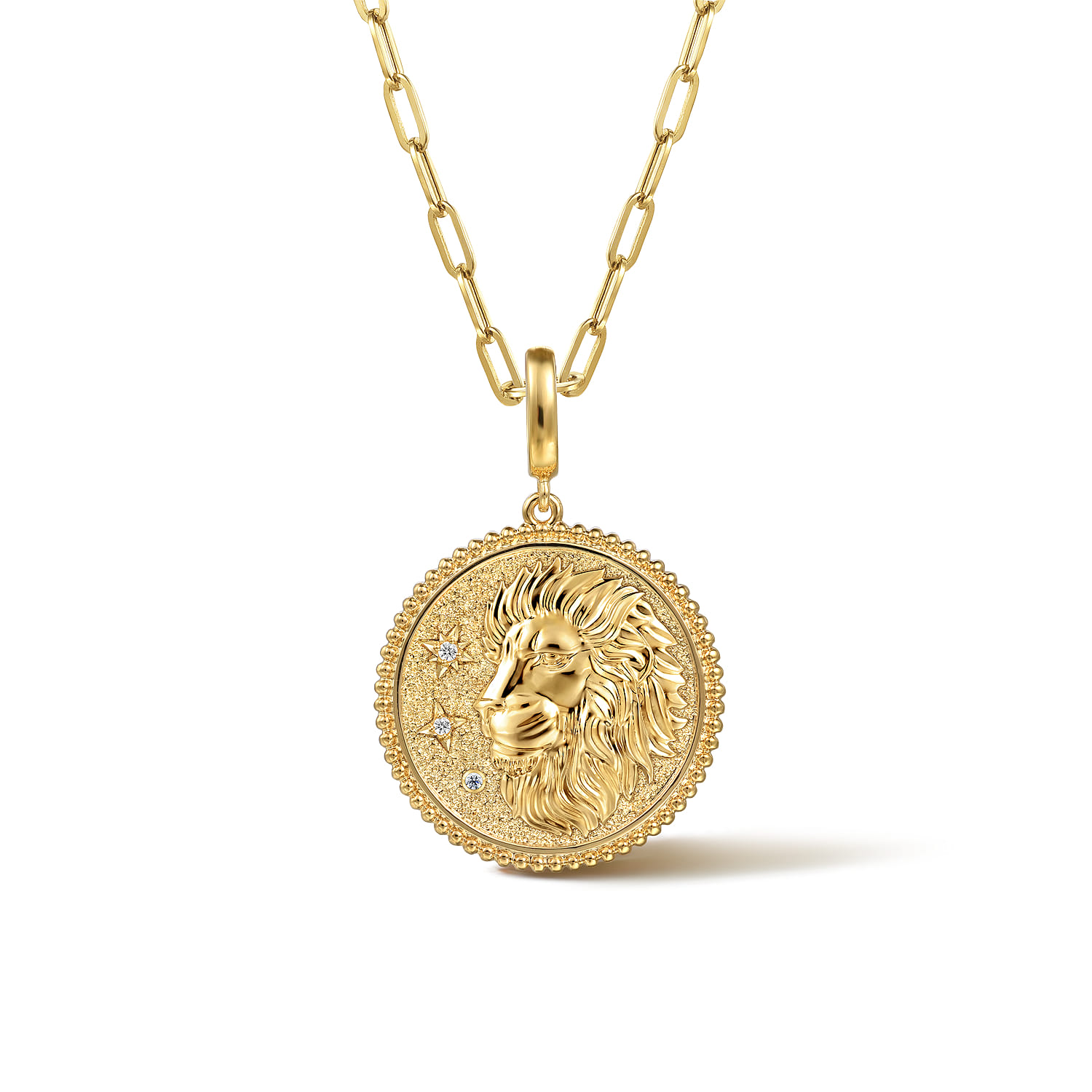 14K Yellow Gold Diamond Bujukan Leo Medallion Pendant With