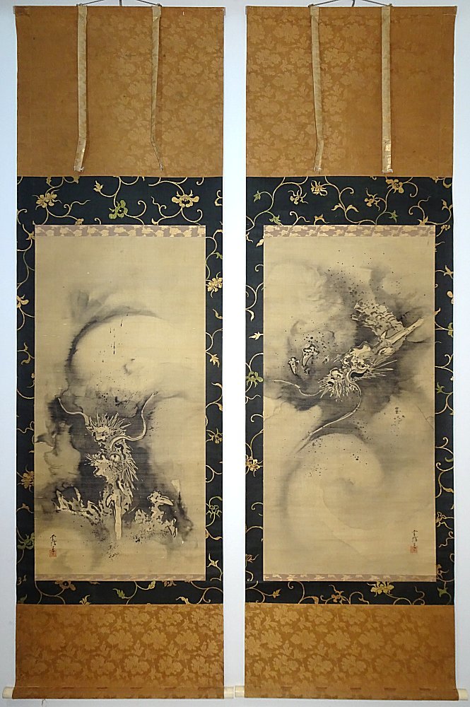 狩野常信「布袋に蘆雁」掛軸 三幅 紙本：江戸幕府 御用絵師 狩野常信