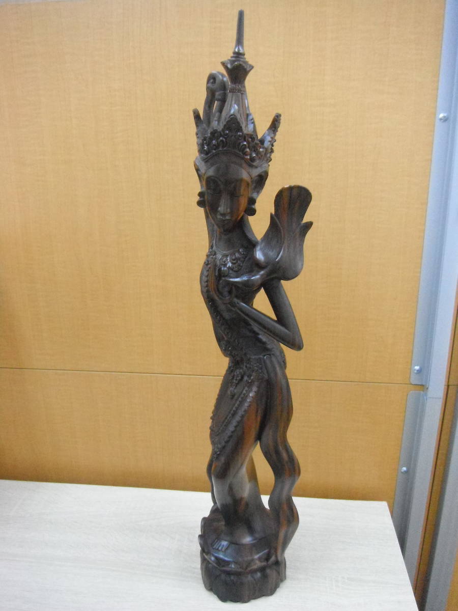 バリ風木製彫刻 女性像 約70cm｜バリ 木彫工芸品女性像 彫刻