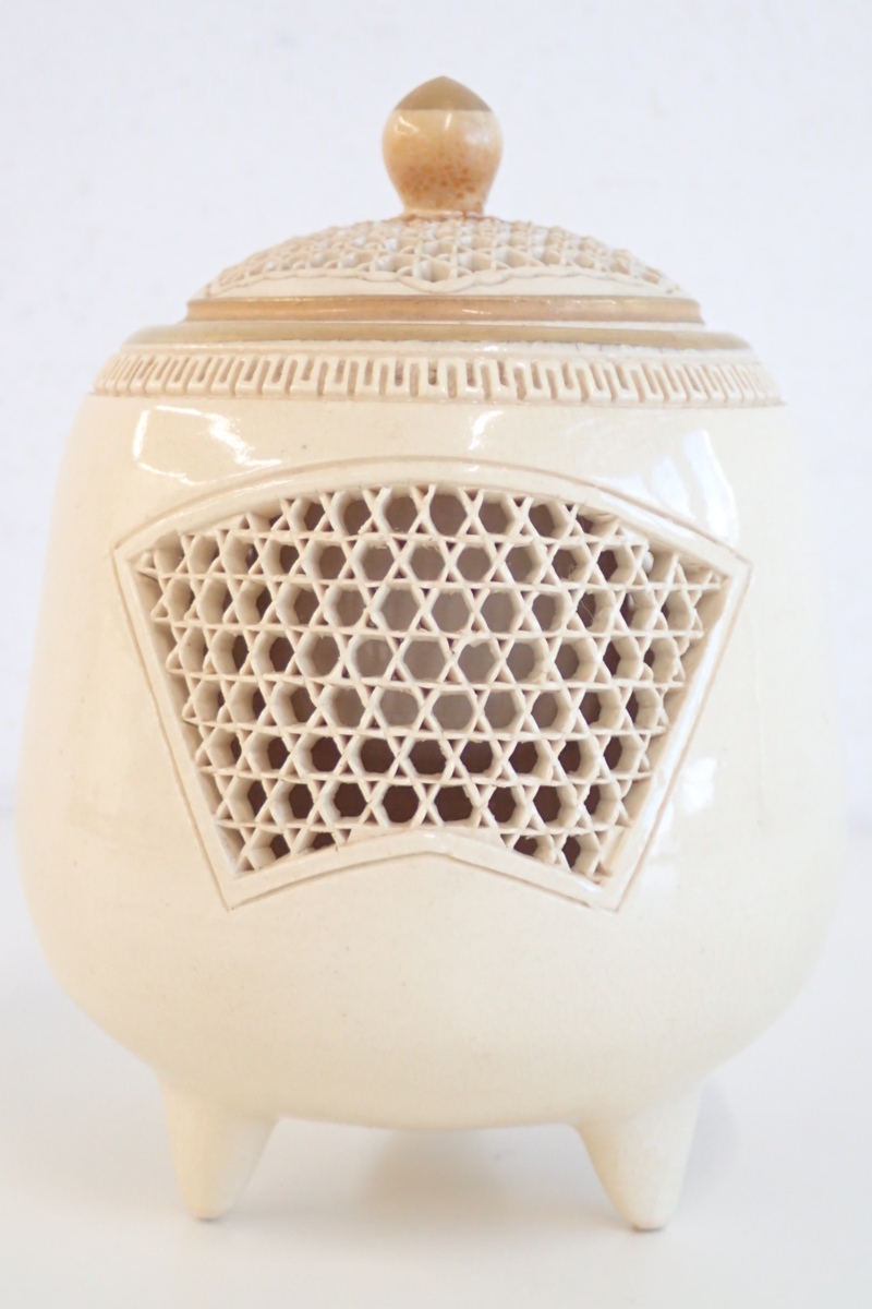 茂右ェ門窯籠目遊環三足香炉 薩摩焼 有水作