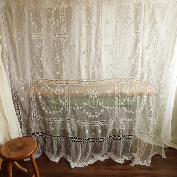 フランスアンティーク フィレレース ベッドカバー カーテン マルチ