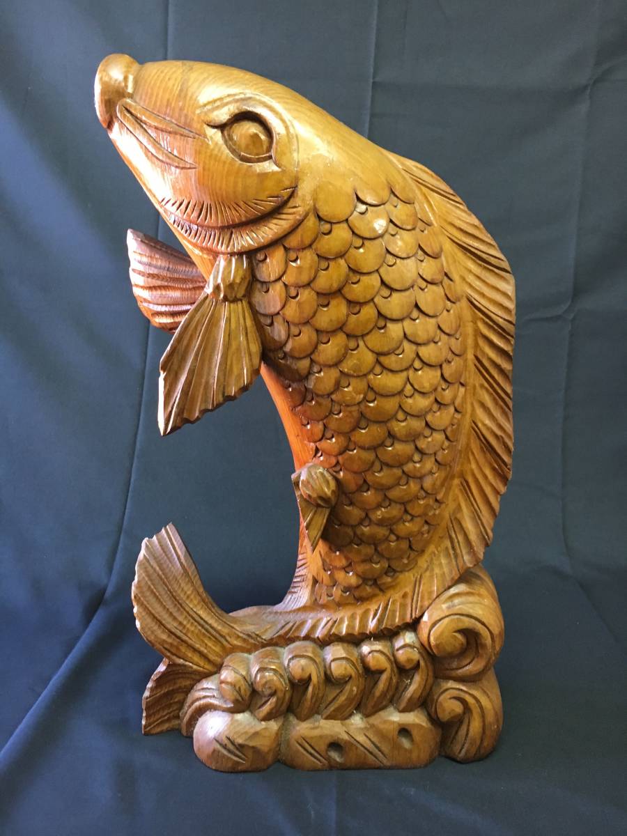 木彫り玉眼彫刻魚化け鯉鯱龍麒麟欄間アンティーク骨董品