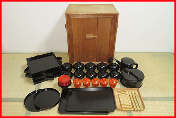 懐石道具揃え 一式 黒塗 五客揃 利休形 共箱