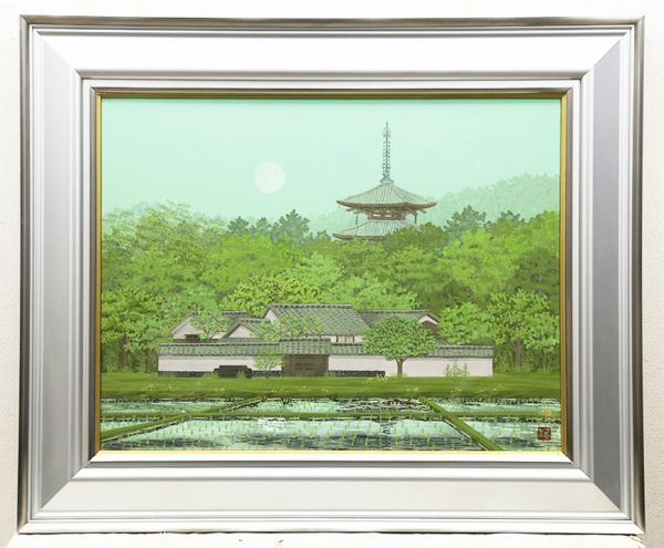 日本画 船橋穏行 「斑鳩の春」