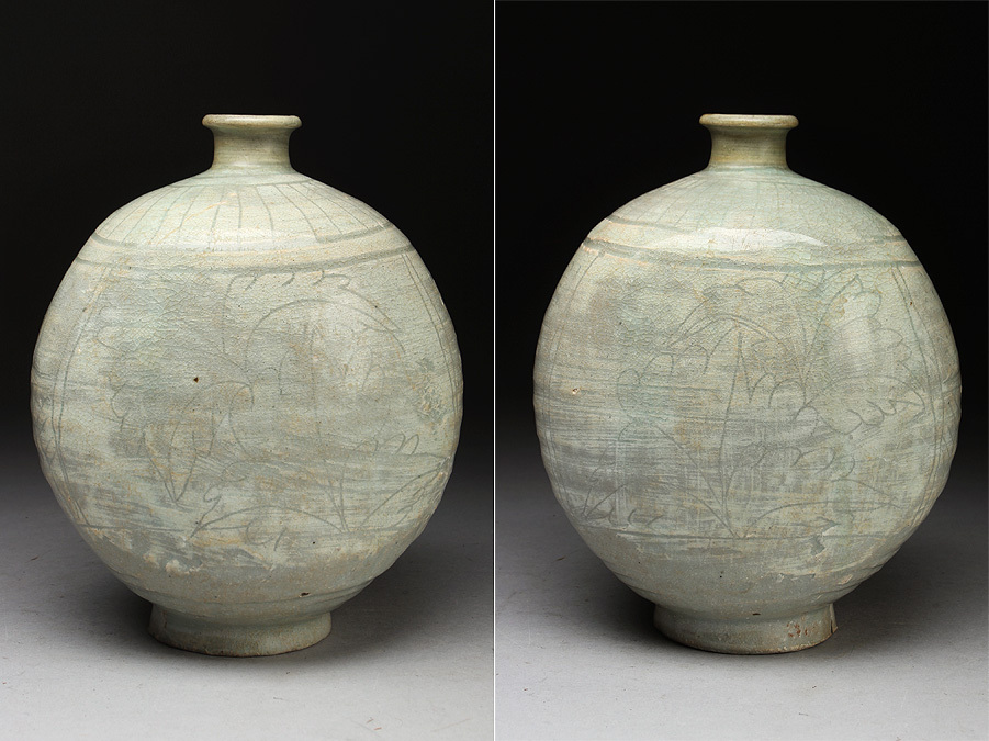 粉青沙牡丹文瓶（縁口金継）李朝写し 【公式通販】