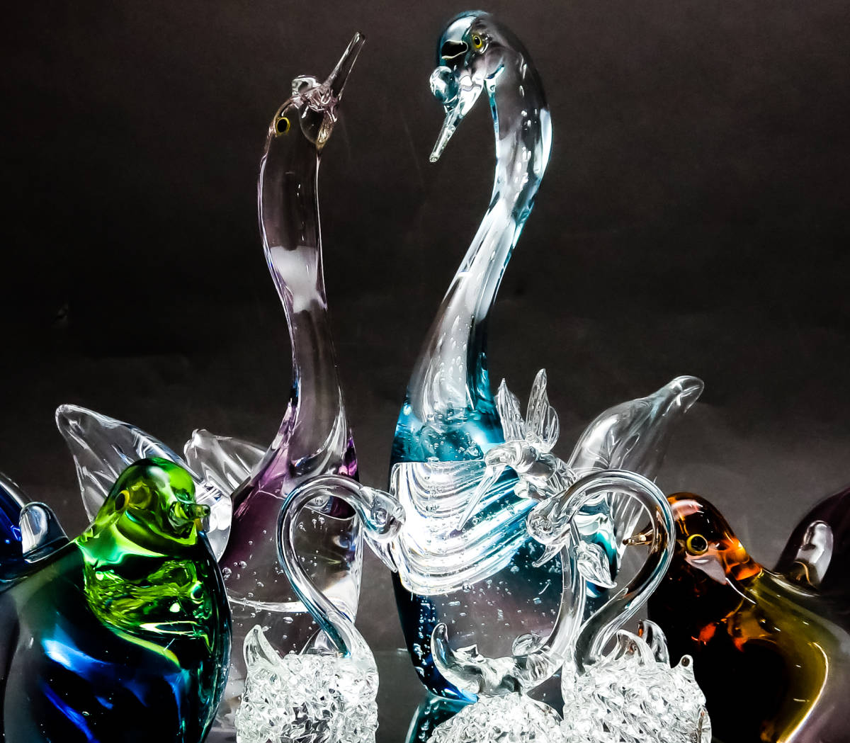 ガラス製白鳥 置物 2羽セット マルティグラス Multi Glass スワン