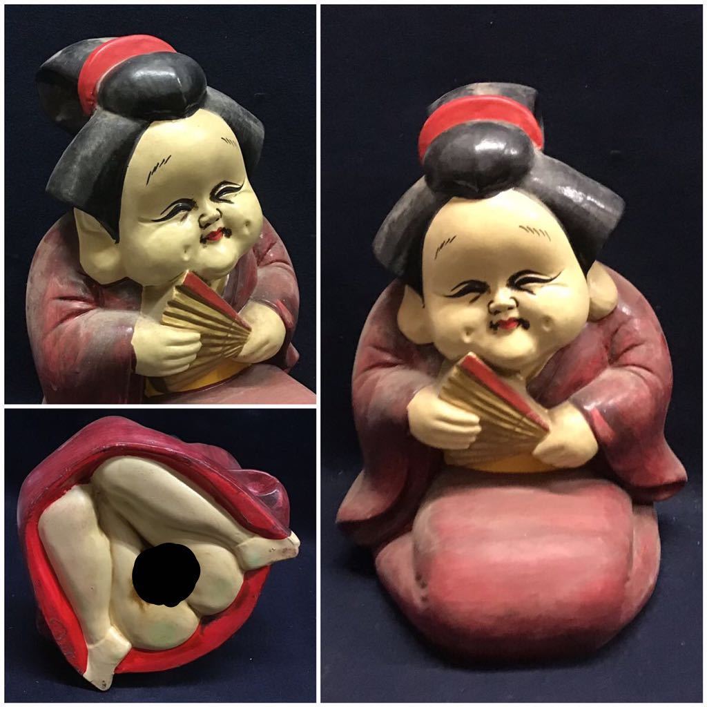 2499 骨董 裏春画 置物 彫刻 おたふく 裏絵 縁起物 お多福 お面 2客