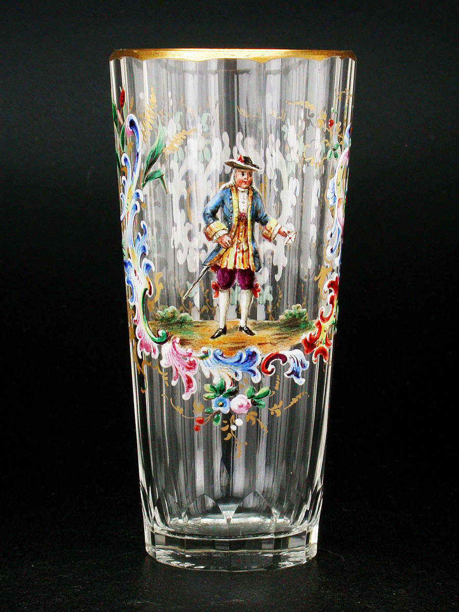 アンティーク19世紀ロブマイヤー 手描エナメル金彩 オペラ歌劇ペア