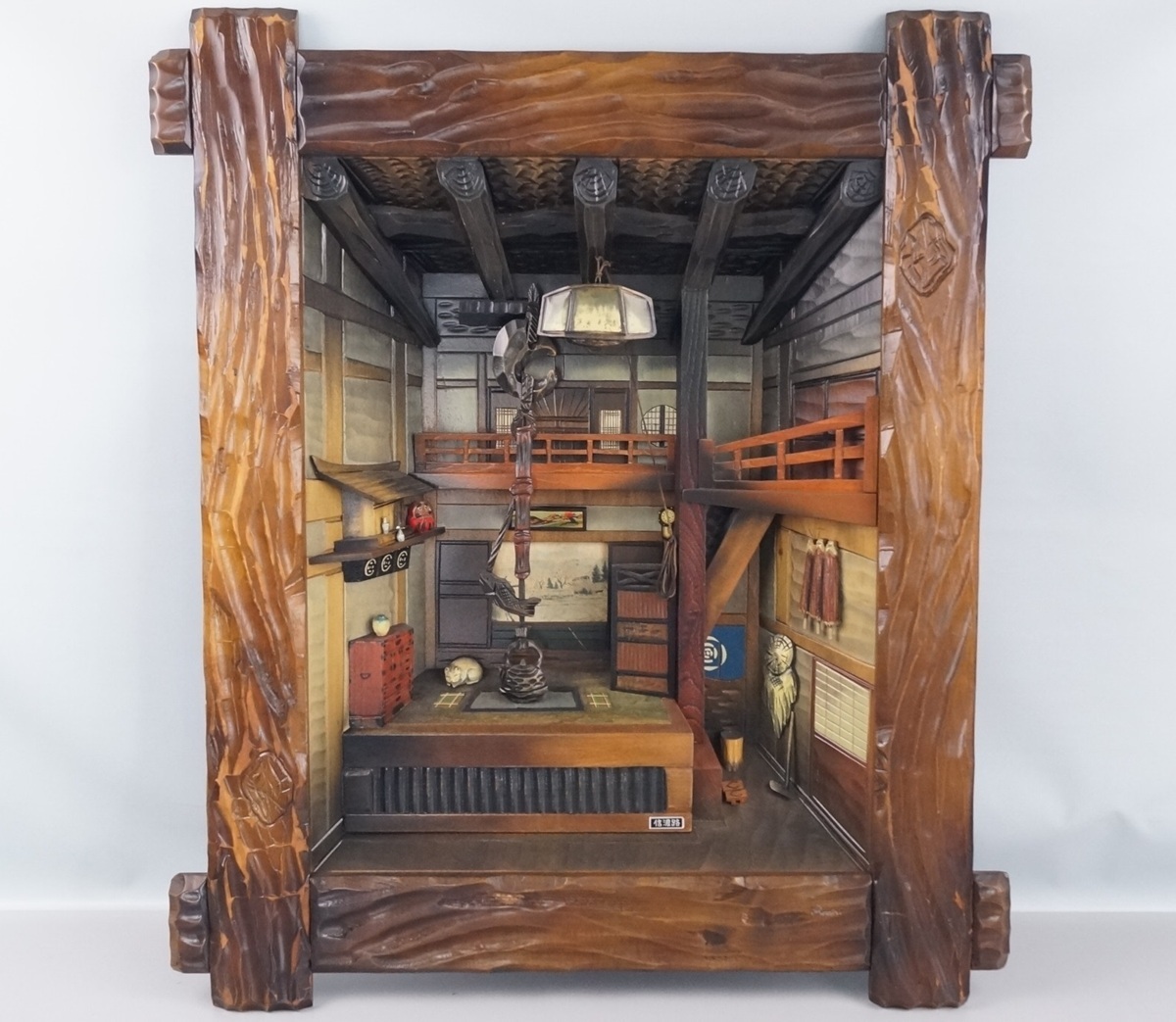 立体絵 木彫工芸額 遠近法応用額 長野 信州 囲炉裏 古民家 田中徳斎