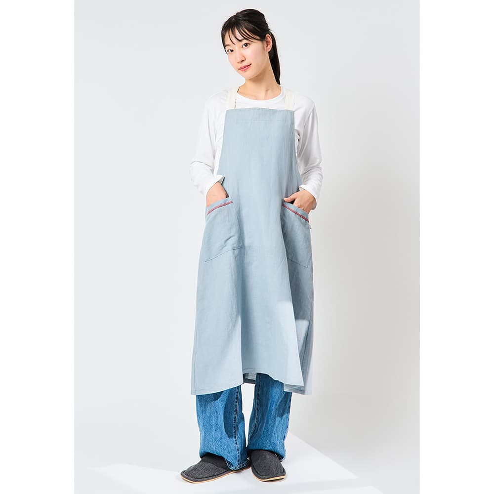 シンプルなリネンロングエプロン マルシェエプロン78cm 1940年/K341