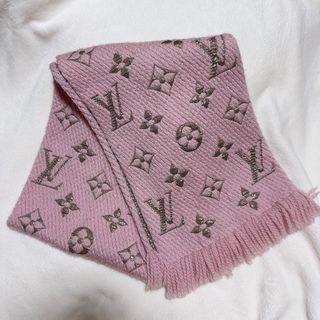 Louisvuitton リバーシブル マフラー ピンク ダークグレー GGロゴ
