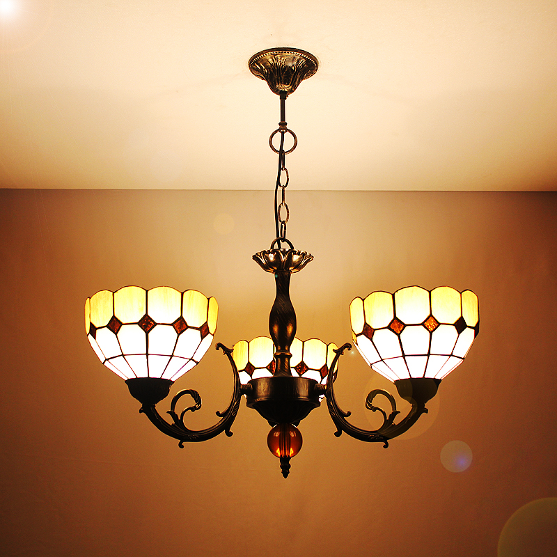 シャンデリア ステンドグラスランプ リビング照明 天井照明 格子柄 3灯